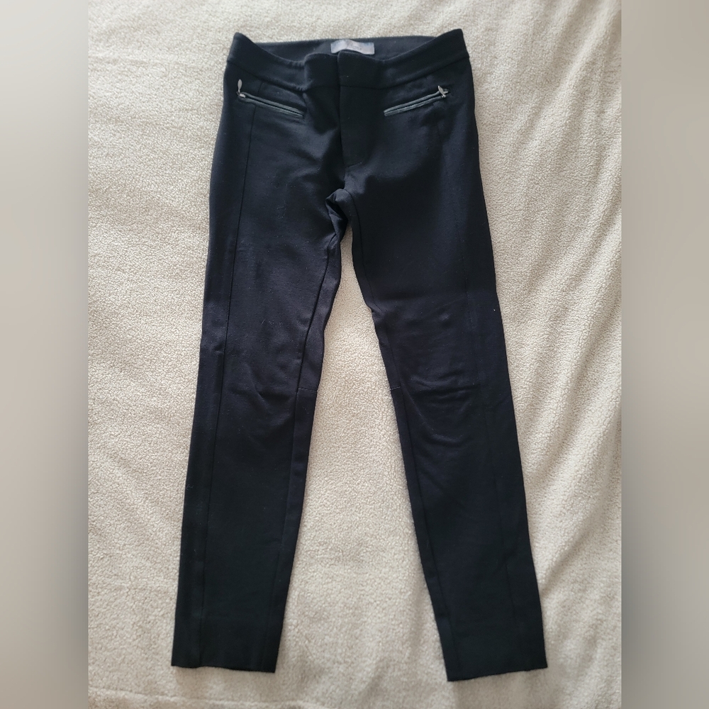 EUC PAIGE Denim Black Slim Fit Pants Leggings with Leather Trim 27